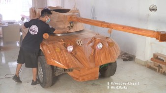 Известный вьетнамский плотник воссоздал рабочую модель EBR 105 из World of Tanks в дереве