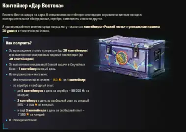 Состав контейнера «Дар Востока» и способы его получения в Мире танков